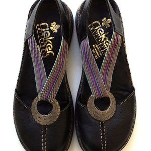 Rieker Sandals Size 36 Black Leather Elastic XLNT